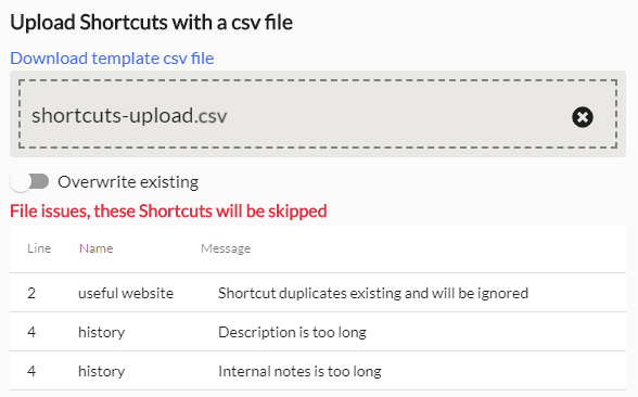 Shortcuts-upload-issues-17-0-0