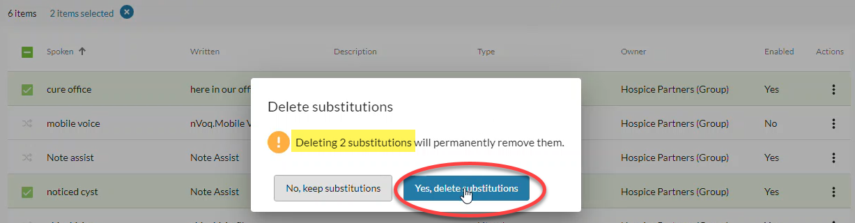 Substitutions-delete-confirmation