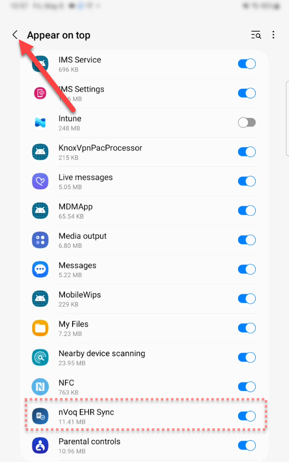 Voice-Android-nVoq EHR Sync-enabled-appear-on-top-go-back.png