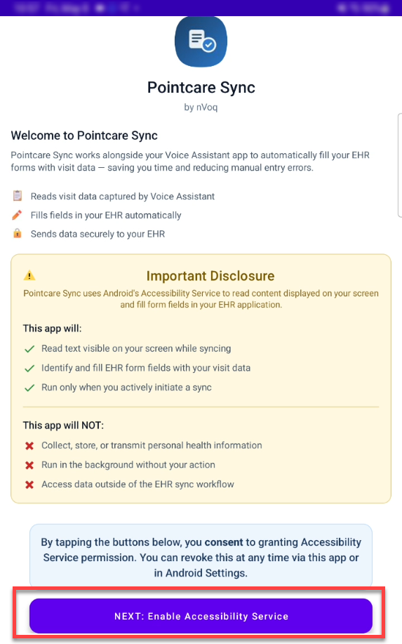 Voice-Android-nVoq EHR Sync-setup-screen-Step2.png