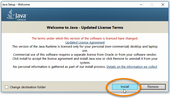 Windows-Java-welcome-install-button