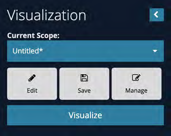 Visualization panel screenshot showing Current Scope dropdown and buttons Edit, Save, Manage, and a Visualize button