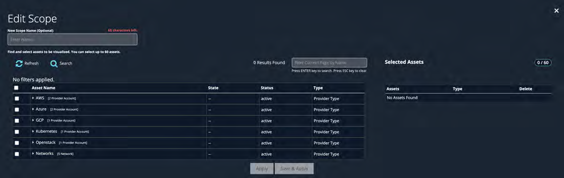 Another view of the Edit Scope dialog showing the asset list and the Selected Assets panel.