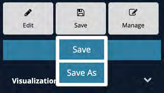 Interface buttons including Edit, Save, Manage and a highlighted vertical menu showing Save and Save As.