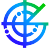 A colorful logo featuring a circular design with arrows indicating movement and direction.