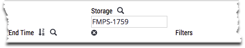 Screenshot of the Scans list showing the Storage filter with FMPS-1759 entered in the search field