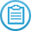 A blue circular clipboard icon indicating a note.