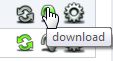 Close-up image of the download button icon with a cursor pointing at it and tooltip download.