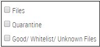 Dropdown checkbox list showing share types — Files; Quarantine; Good/Whitelist/Unknown Files