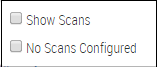 Dropdown checkbox list showing scan statuses — Show Scans; No Scans Configured