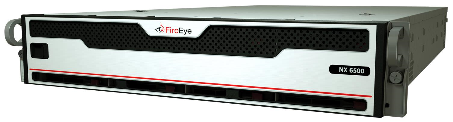 Front view of FireEye NX 6500 appliance with silver front panel, black grille, and FireEye logo