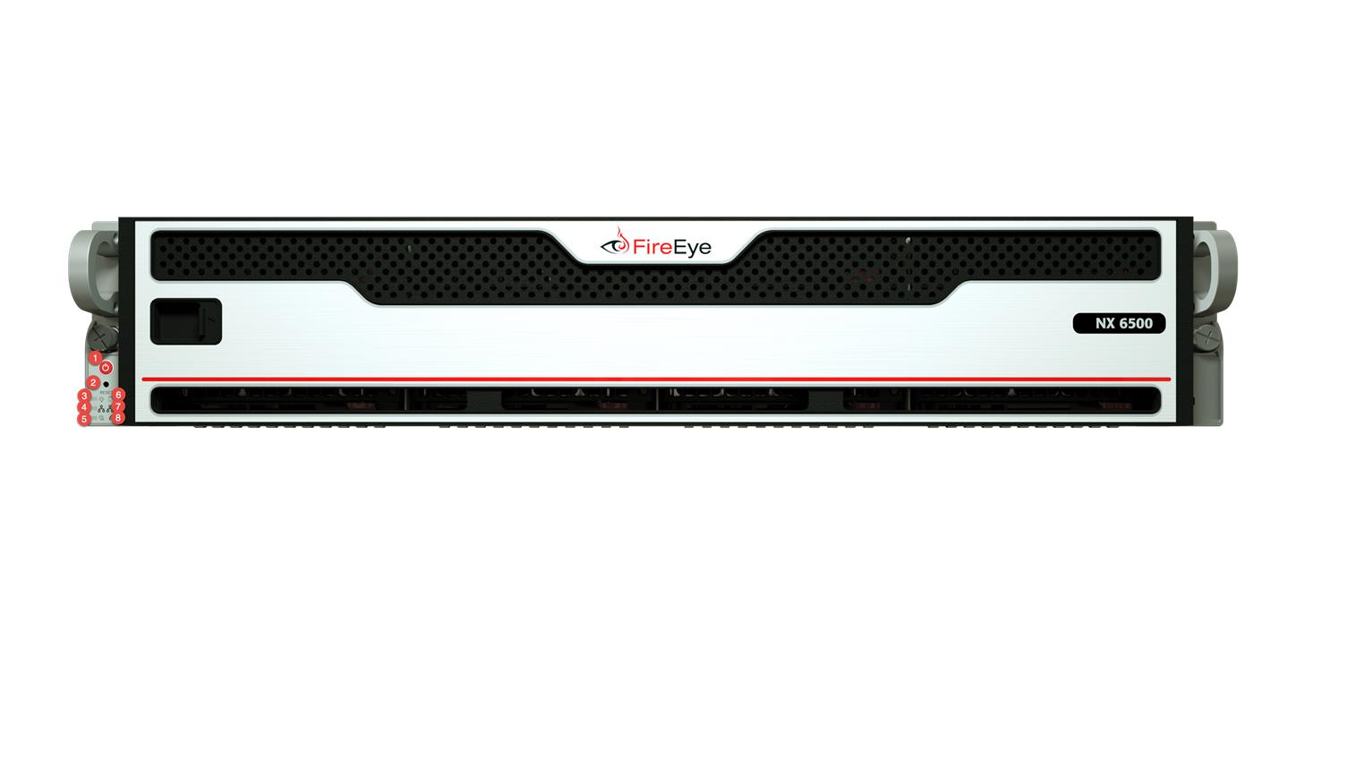 Front view of NX 6500 appliance front panel with FireEye logo
