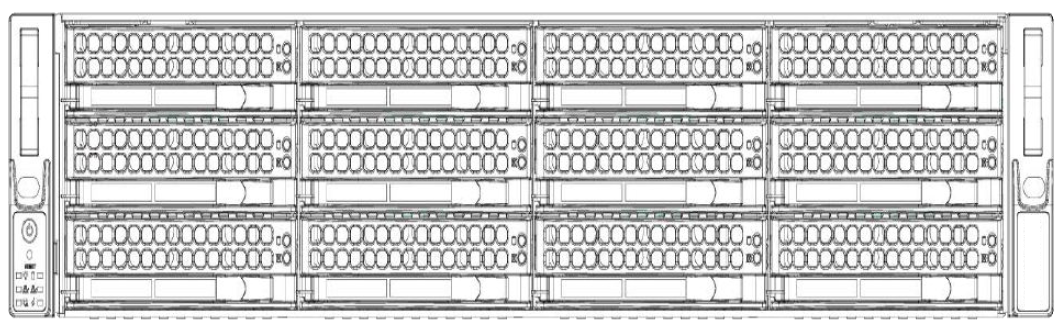 Front view line drawing of PX 5600 chassis showing multiple drive bays and front handles