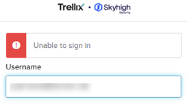 Login screen showing an Unable to sign in error message and the username field.