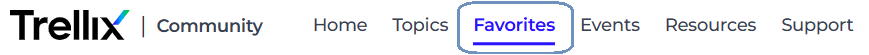 Trellix site header navigation with the Favorites tab highlighted