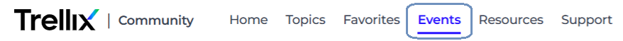 Trellix site header navigation with the Events tab highlighted