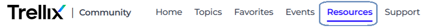 Trellix Community site header showing navigation with the Resources tab highlighted