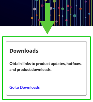 Banner graphic above a green-arrow pointing to a framed Downloads card with green border and link text Go to Downloads.