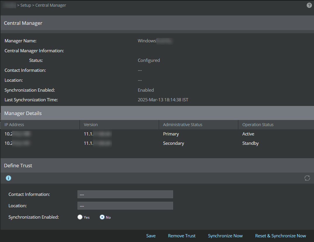 Central Manager Details Page
