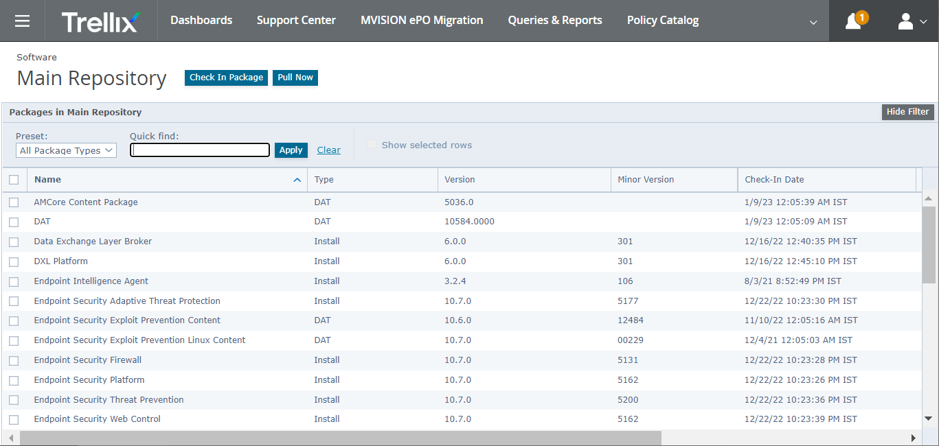 Main Repository in ePO console
