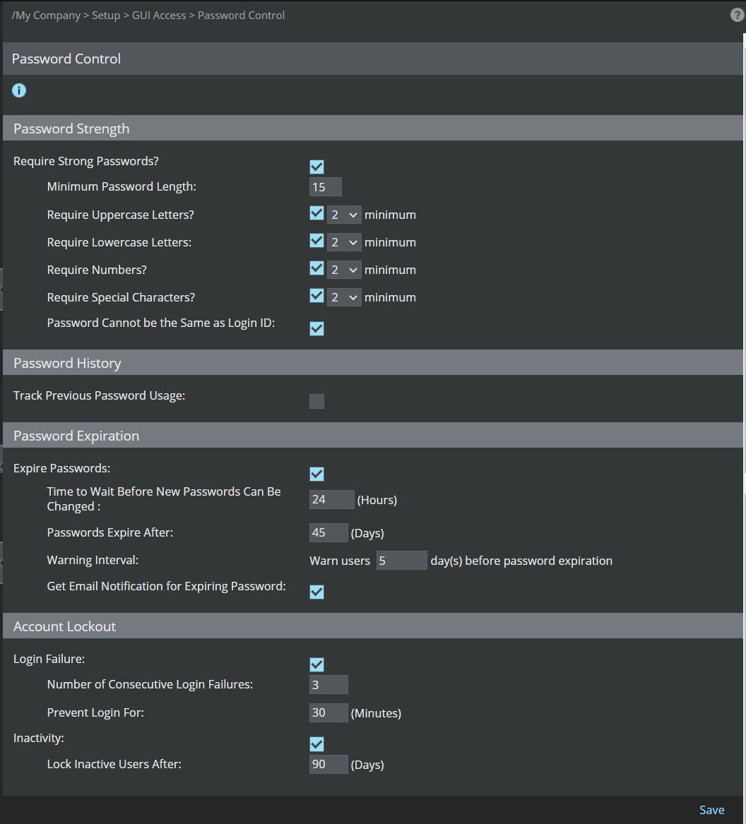Password Control page