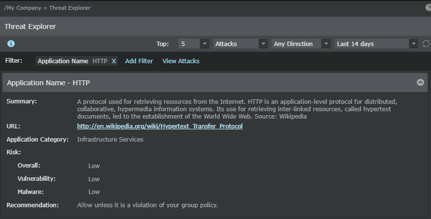 Top applications in Threat Explorer