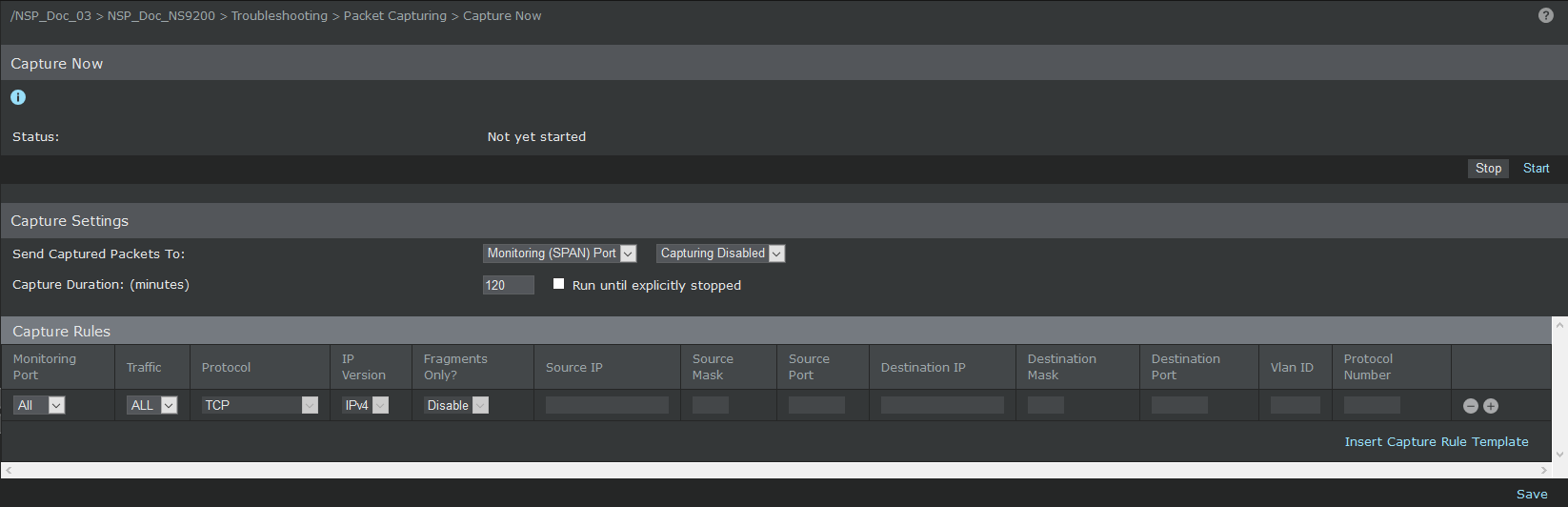Configure SPAN port for packet capture
