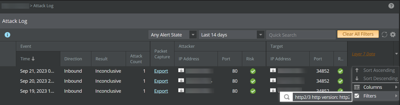 Layer 7 Data: Filter value
