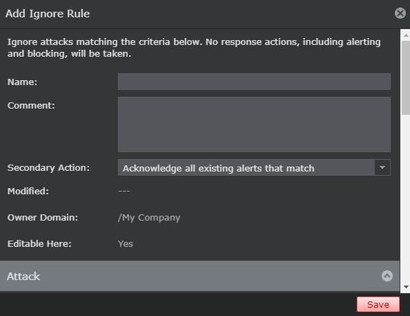 Add ignore rule panel
