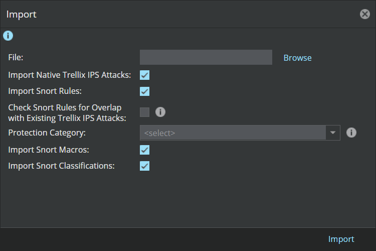 Import rules window