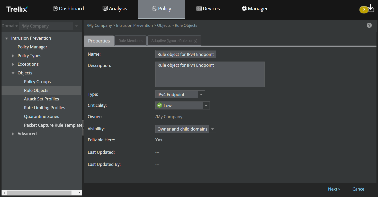 Create an IPv4 Endpoint or IPv6 Endpoint rule object