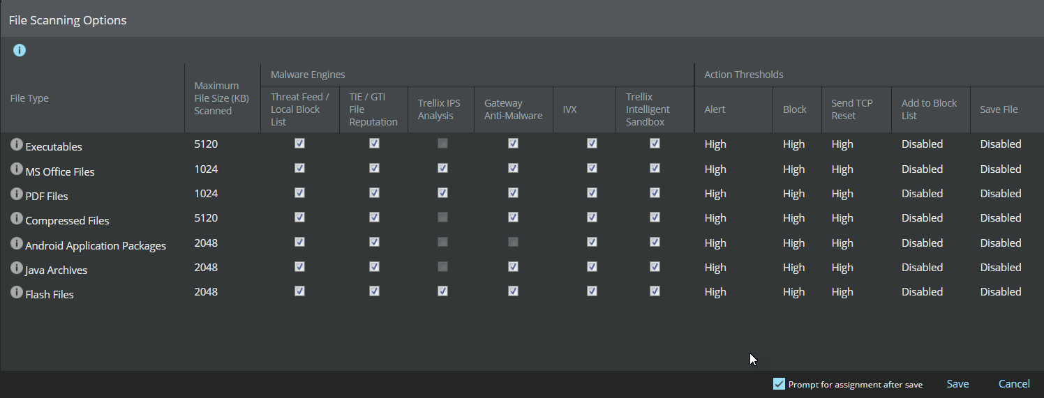 Update the scanning options of the Advanced Malware policy