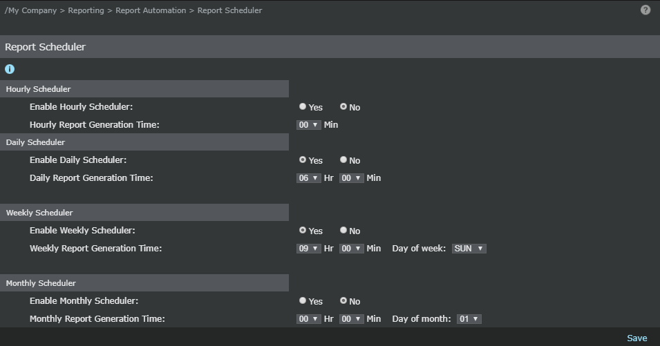 Report Scheduler page