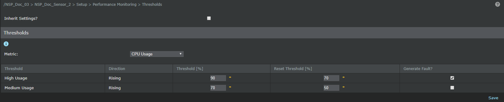 Thresholds dialog