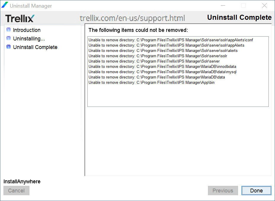 Uninstall Complete window