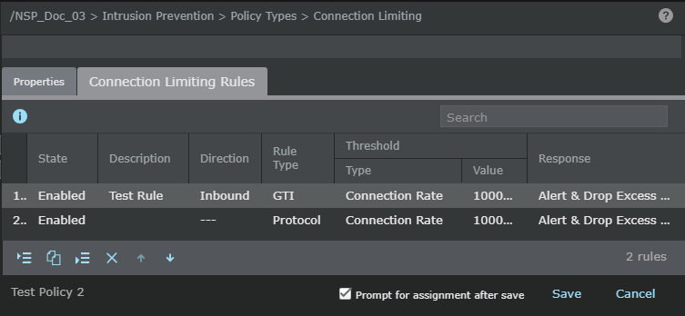 Connection Limiting rules options