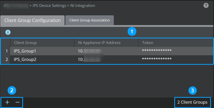 Client Group Configuration tab