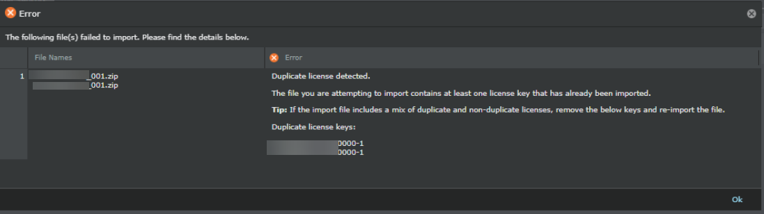 Error dialog box
