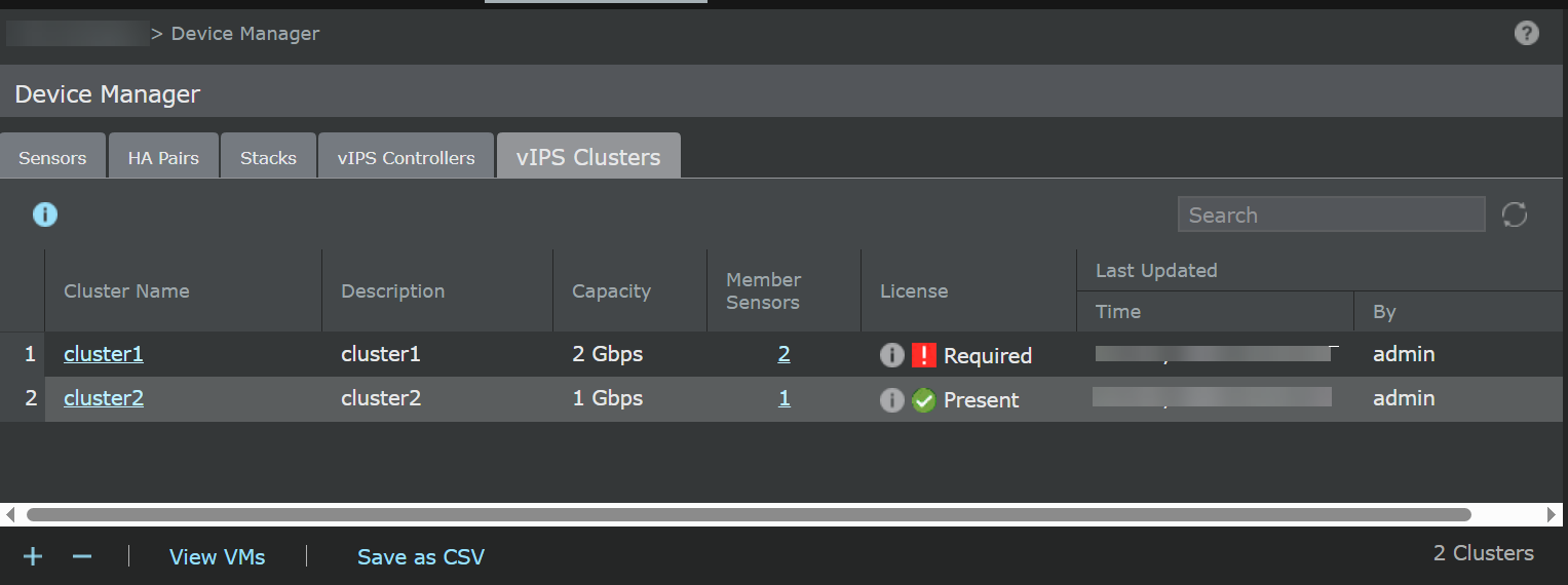 vIPS Clusters tab