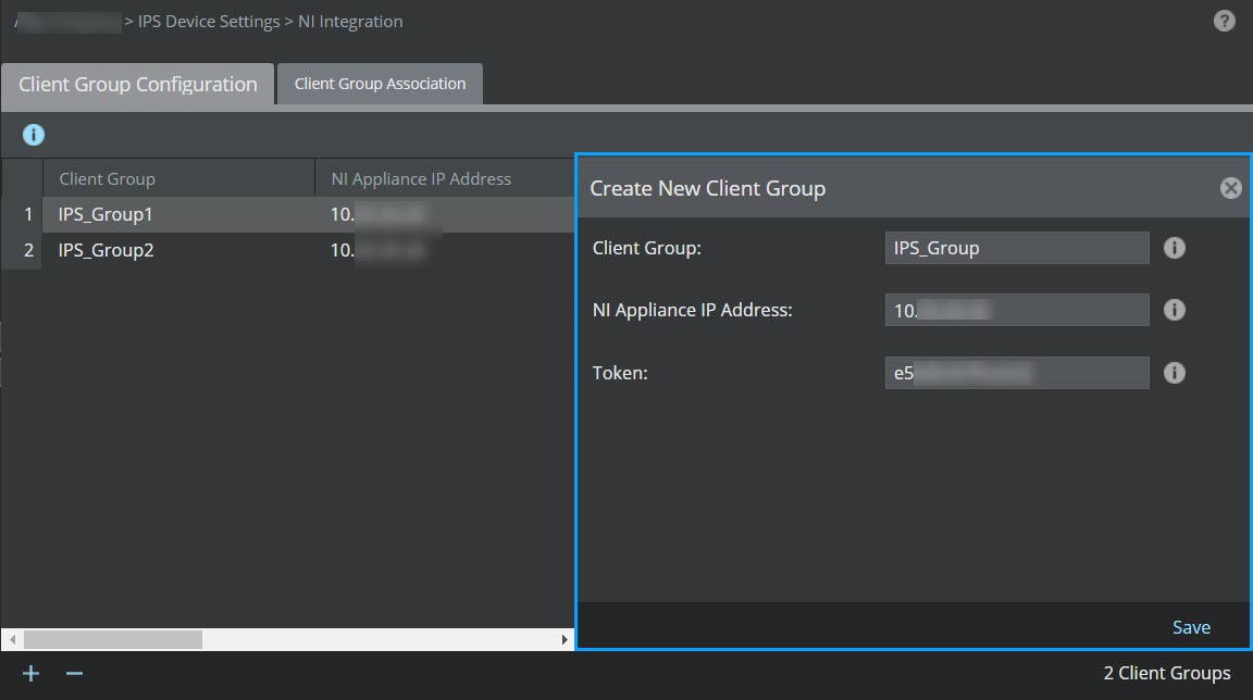 Create New Client Group panel in IPS Manager