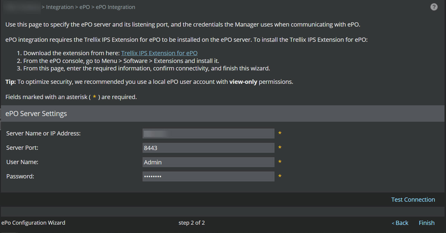 ePO Server Settings page