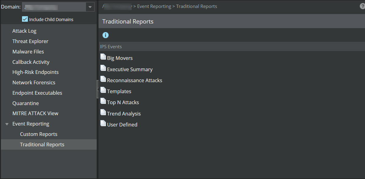 IPS Events in Traditional Reports home