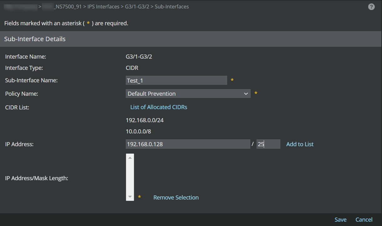 Sub-Interface details window - 2