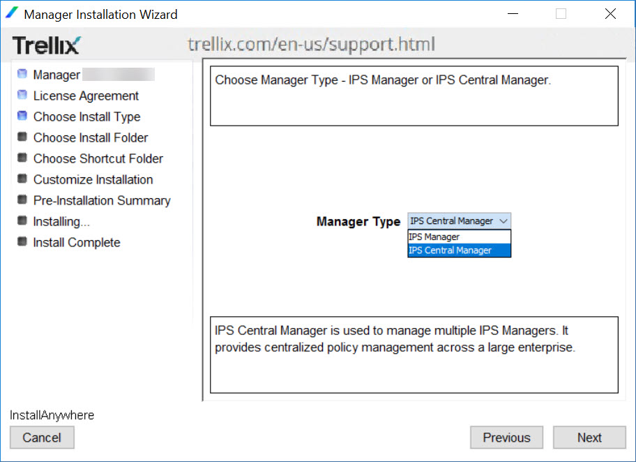 Central Manager installation