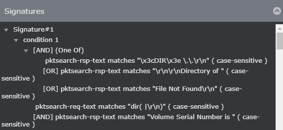 Example of a system event signature with an AND and OR condition