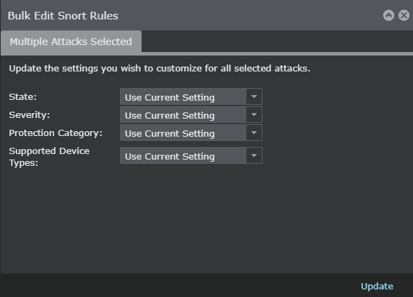 Bulk Edit Snort Rules window