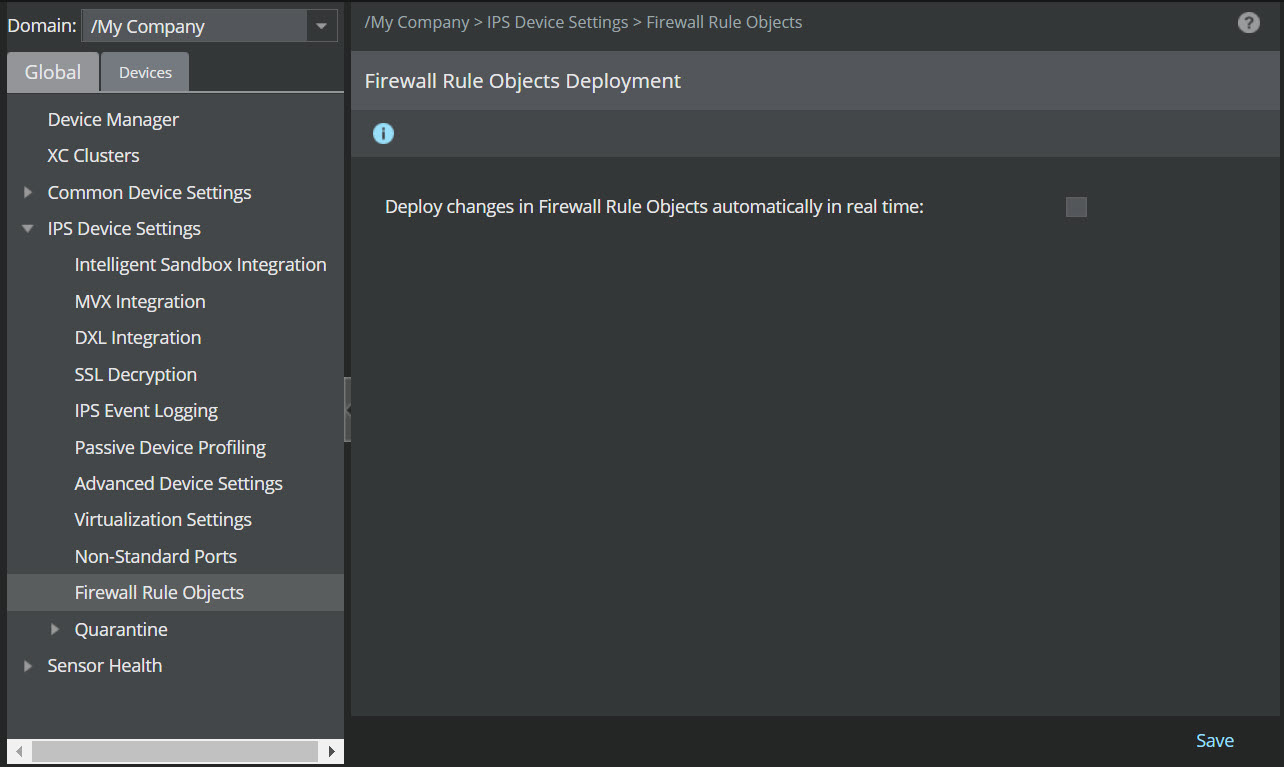 Enable automatic deployment of Firewall rule objects
