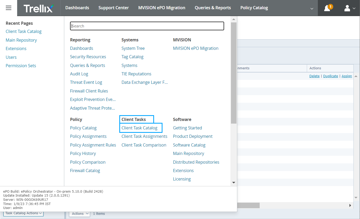 Client Task Dialog in ePO console