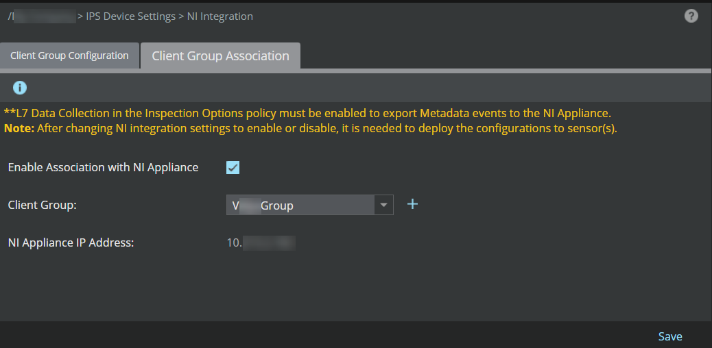 Configuration options in Client Group Association tab at the domain level
