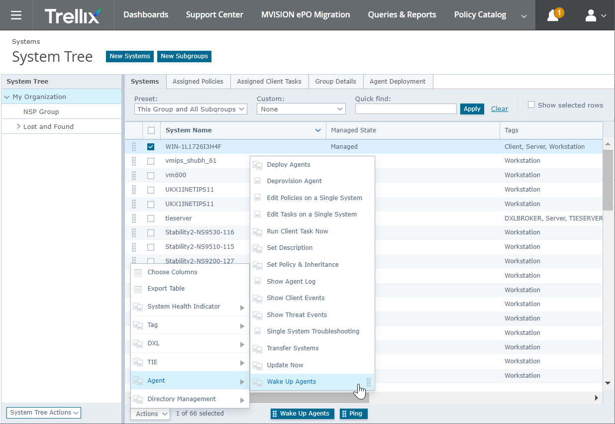 Wake Up Agents option on ePolicy Orchestrator - On-premises console
